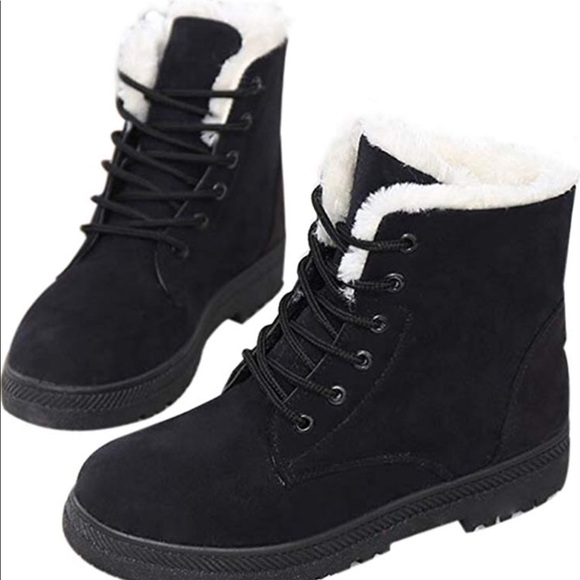 Platform Warm Fur Snow Ankle Lace Up Flat Booties - Picture 3 of 4